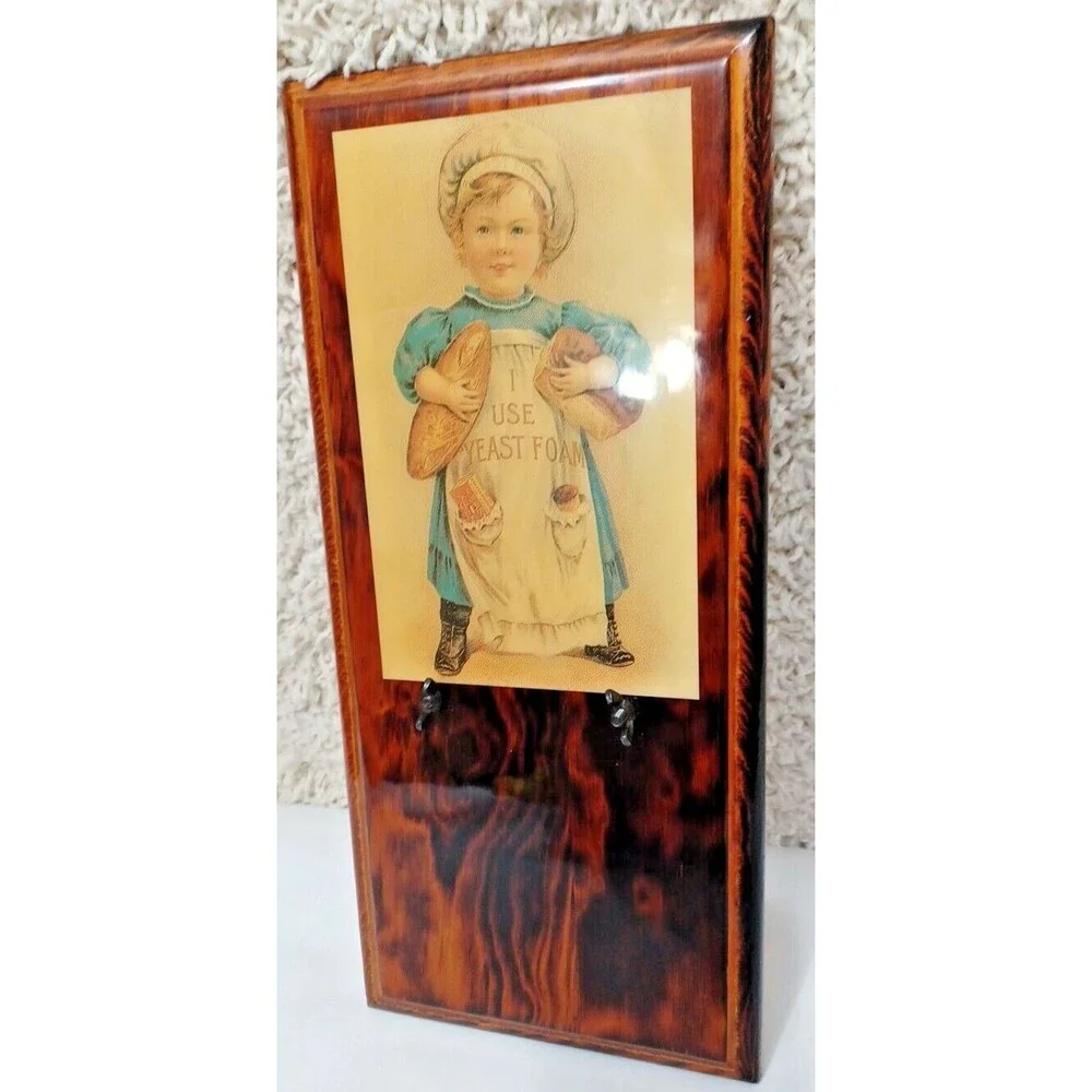 Vintage Yeast Foam Memo Pad Wood Wall Plaque Baker Girl Advertising 14.5” Sign